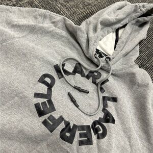 Kids Large Karl Lagerfeld Gray Logo Hoodie - Stylish & Cozy Design